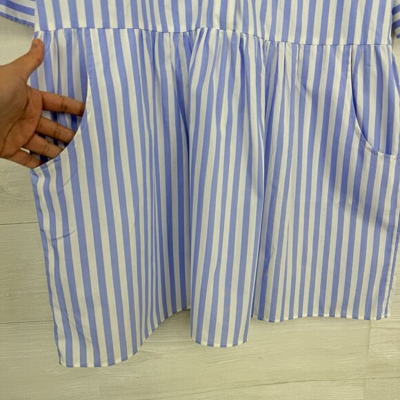 Tuckernuck The Shirt by Rochelle Behrens L Drop Waist Shirt Dress Striped Blue - Picture 8 of 16